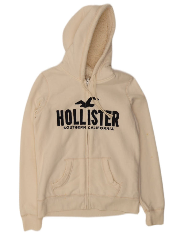 Maglione con cappuccio e zip grafica da uomo Hollister piccolo in cotone beige