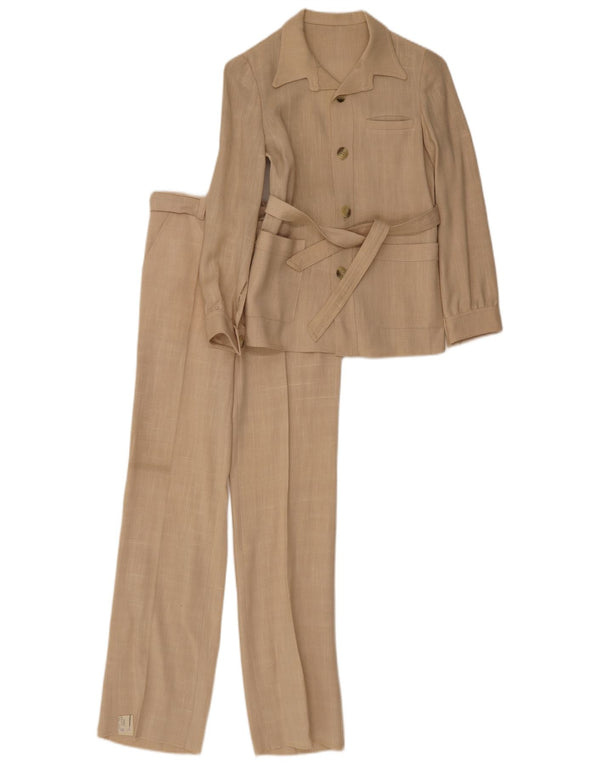 Abito vintage da donna a 4 bottoni e 2 pezzi IT 36 XS W26 L30 Beige Viscosa