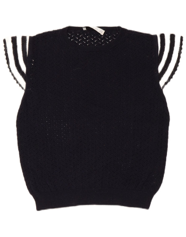 Top Zara da donna in camicetta lavorata a maglia corta UK 12 cotone a righe blu navy medio
