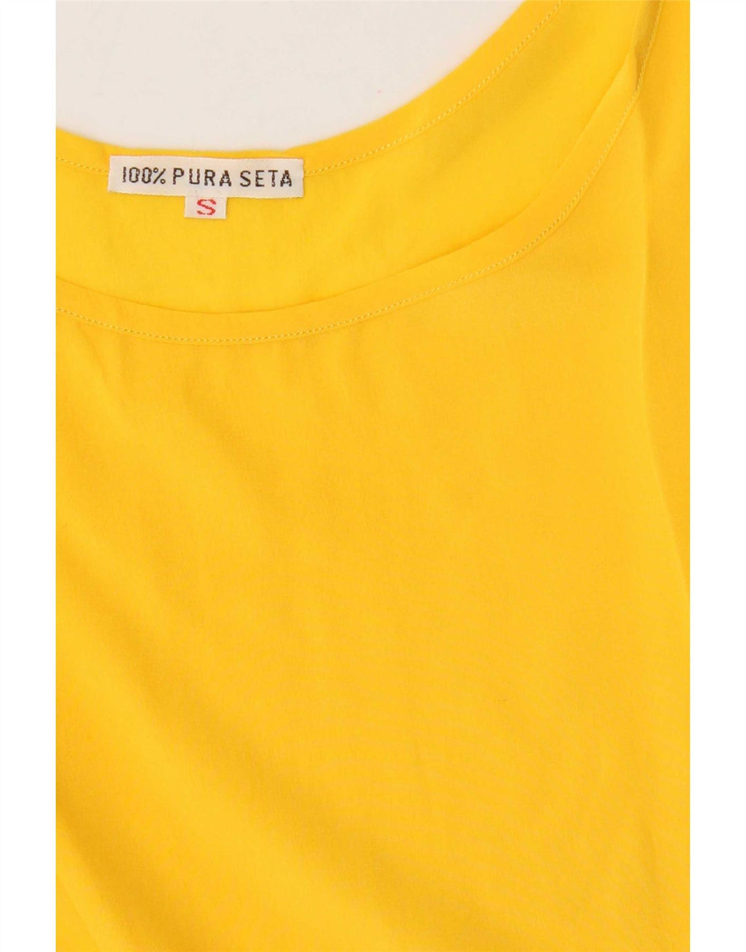 Top camicetta senza maniche vintage da donna UK 10 piccola seta gialla