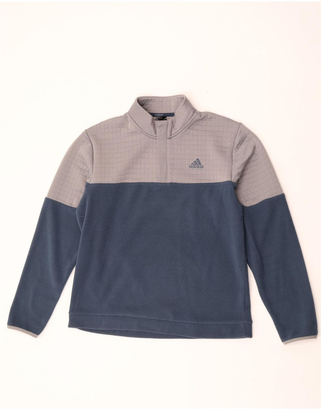 Maglione in pile da uomo con zip sul collo Adidas, poliestere color block medio blu navy