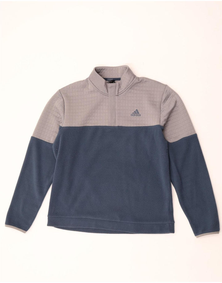 Maglione in pile da uomo con zip sul collo Adidas, poliestere color block medio blu navy