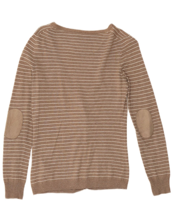 Maglione cardigan da donna Massimo Dutti UK 10 piccolo cotone a righe beige