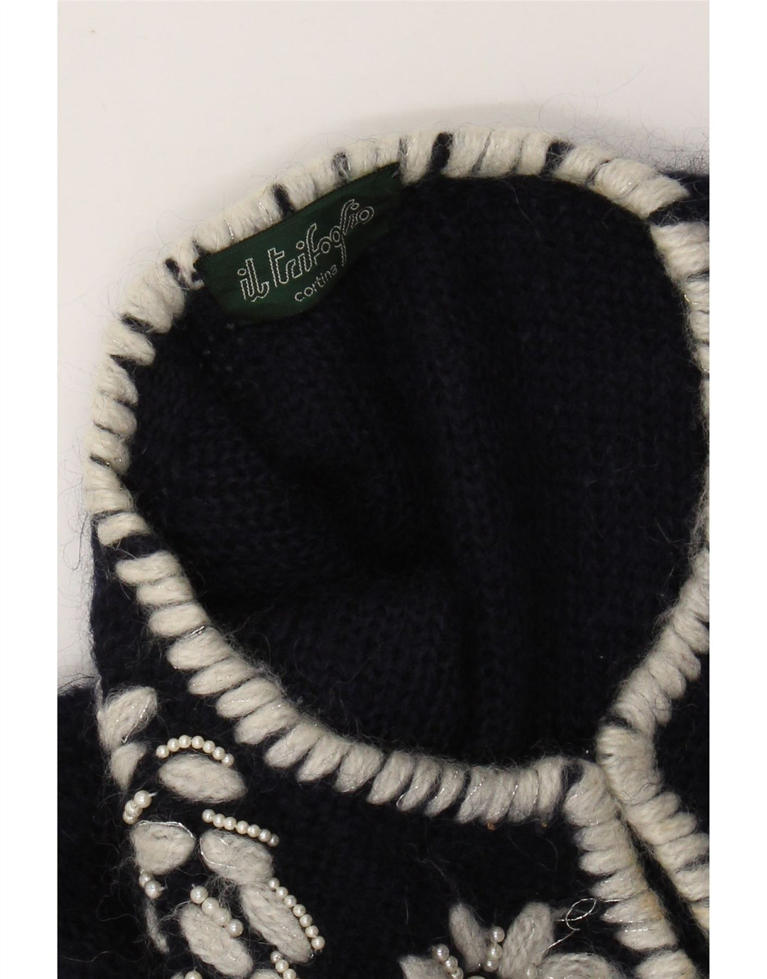 Maglione Bolero da donna VINTAGE a 1/2 manica UK 16 Grande floreale blu navy