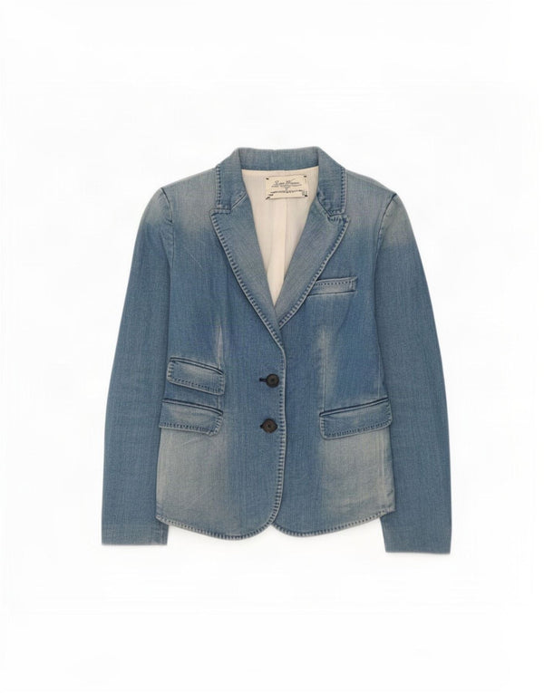 Giacca blazer in denim a 2 bottoni da donna Zara UK 12 poliestere blu medio
