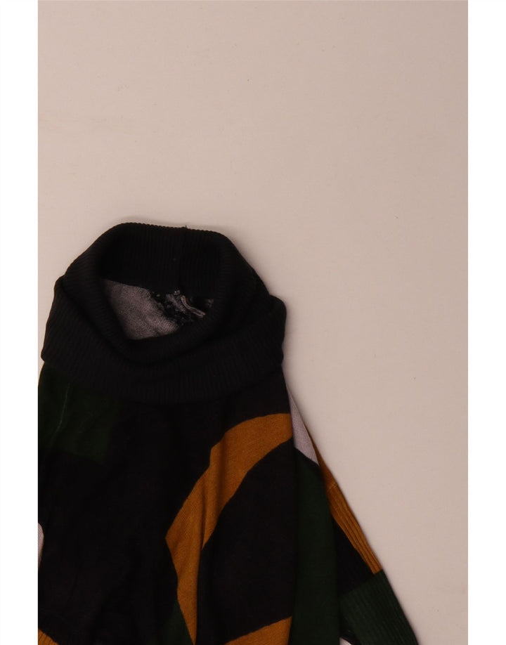 Desigual Donna Maglione a collo alto con collo alto UK 10 Piccolo verde geometrico