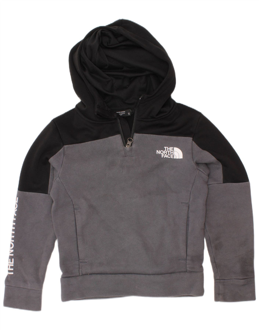 THE NORTH FACE Boys Graphic Hoodie Jumper 5-6 Years XS Grey Colourblock
