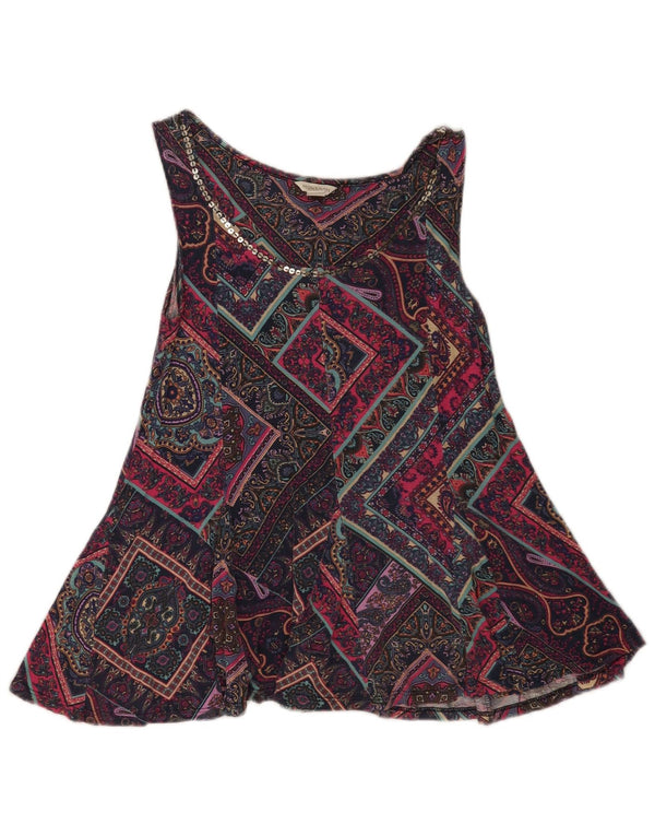 Monsoon Top tunica senza maniche da donna UK 8 Small in viscosa Paisley blu navy