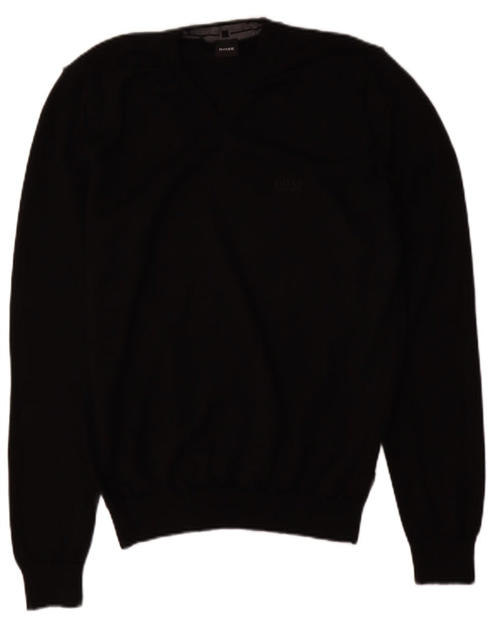Hugo Boss Maglione da uomo con scollo a V piccolo in lana nera