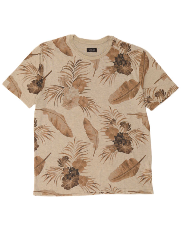 T-shirt grafica da uomo Zara Top XL Poliestere floreale beige