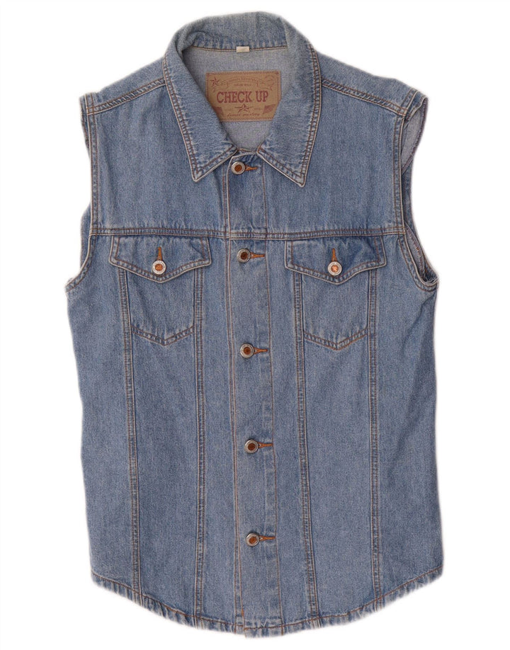 Gilet in denim vintage da uomo UK 38 cotone blu medio