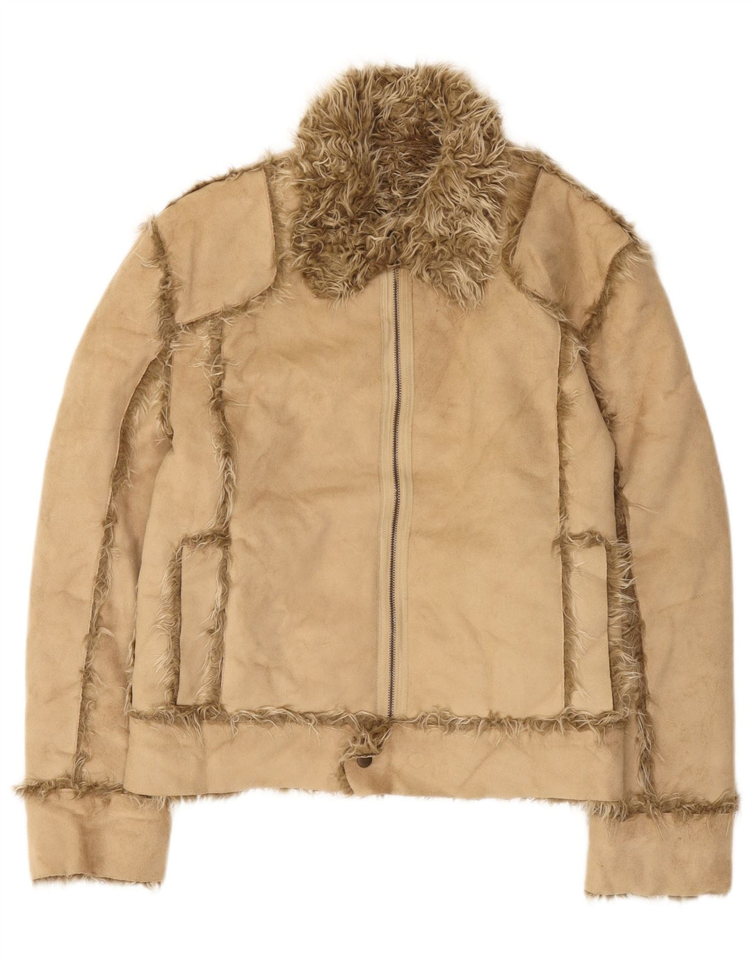 Giacca Sherpa da donna Zara UK 16 Large Beige Acrilico