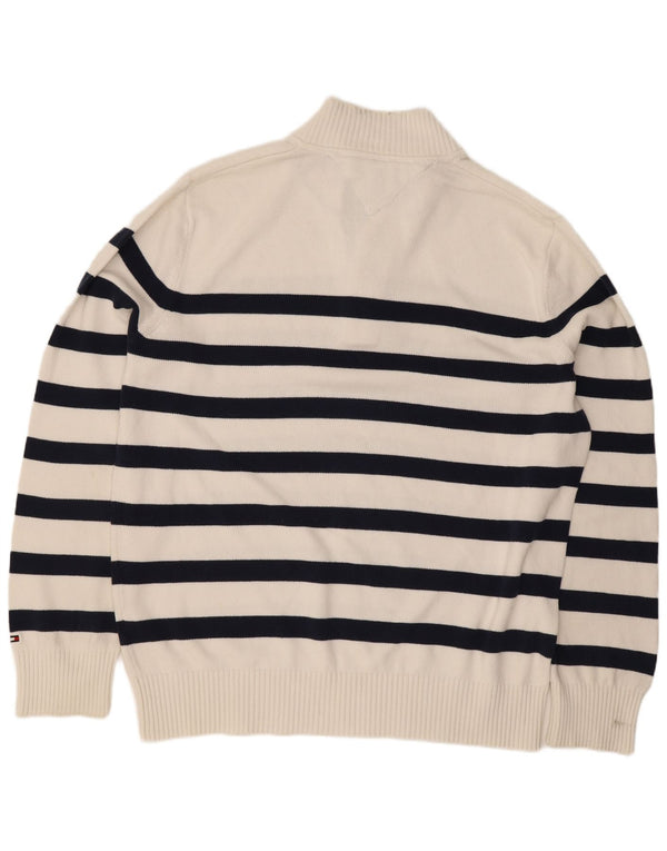 Tommy Hilfiger Uomo Maglione con Collo a Bottoni Maglione a Righe Bianche Grandi