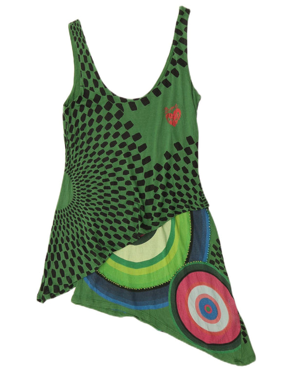 Desigual Abito asimmetrico grafico da donna UK 8 Piccolo verde geometrico