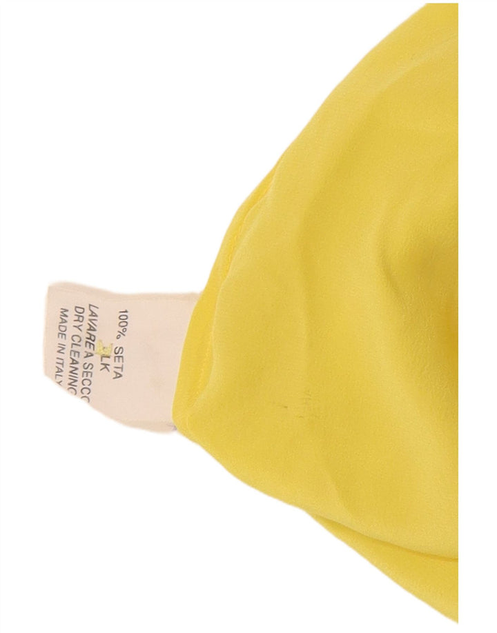 Camicetta camicia vintage da donna UK 16 grande seta gialla