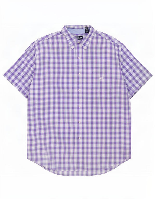 Chaps Mens Big & Tall Short Sleeve Shirt 3XL Purple Check Cotton