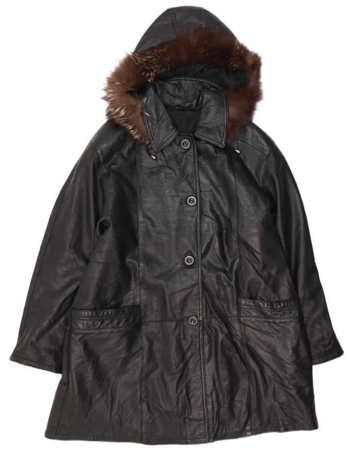 Cappotto oversize in pelle con cappuccio da donna VINTAGE IT 48 XL Pelle nera