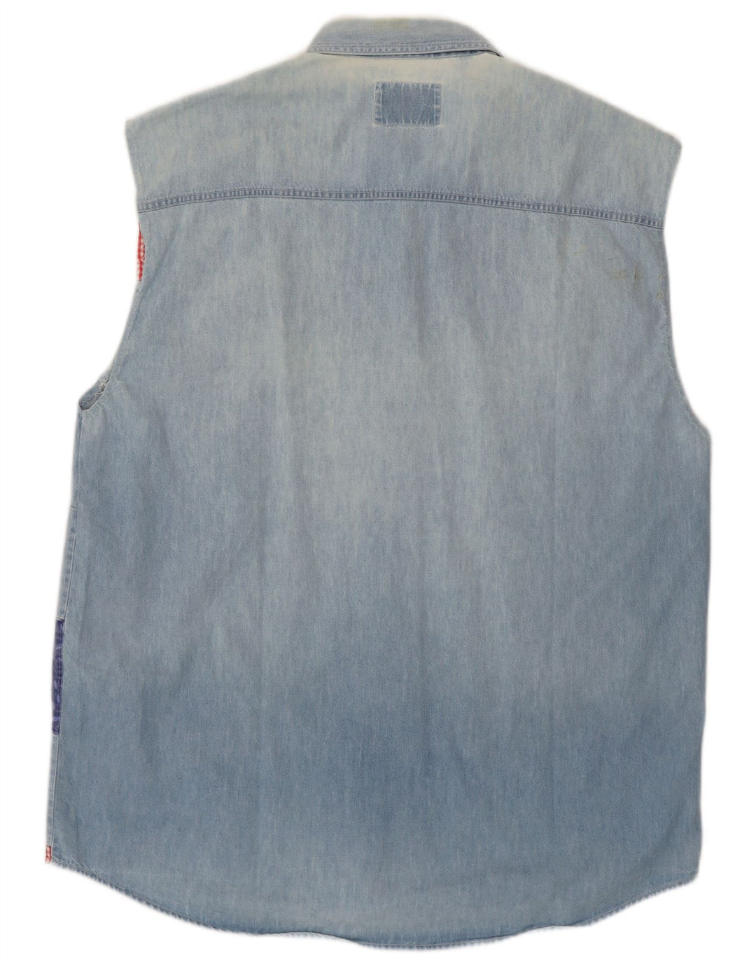 Camicia di jeans senza maniche da uomo Wampum grande patchwork blu