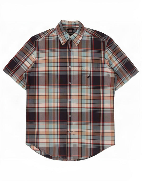 Nautica Camicia da uomo a maniche corte vestibilità regolare a quadri piccoli multicolore