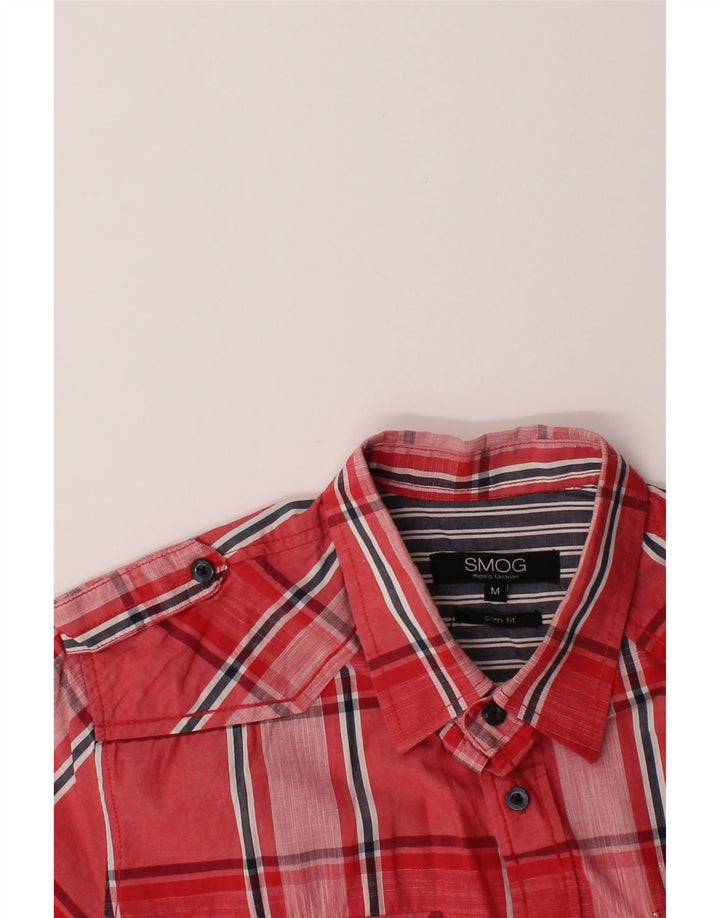 SMOG Mens Military Slim Fit Short Sleeve Shirt Medium Red Check Cotton Vintage Smog and Second-Hand Smog from Messina Hembry 
