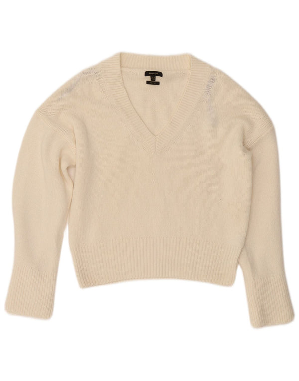 MASSIMO DUTTI Womens Crop Overshirt V-Neck Jumper Sweater UK 6 XS White