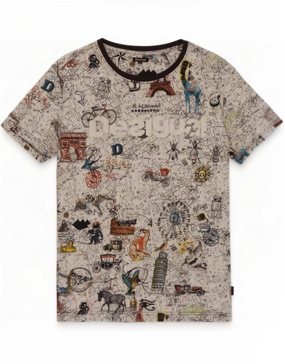 Desigual T-shirt grafica da uomo Top grande in cotone multicolore
