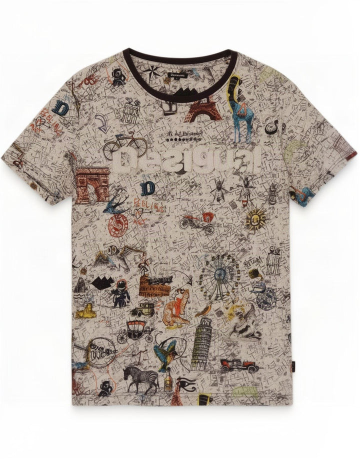 Desigual T-shirt grafica da uomo Top grande in cotone multicolore
