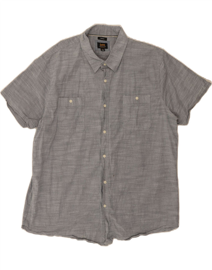 LEE Mens Regular Fit Short Sleeve Shirt 2XL Grey Pinstripe Cotton Vintage Lee and Second-Hand Lee from Messina Hembry 