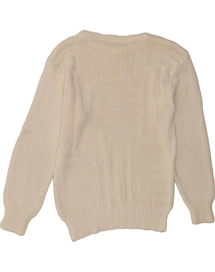 VINTAGE Womens Boat Neck Jumper Sweater UK 14 Medium Off White Vintage Vintage and Second-Hand Vintage from Messina Hembry 