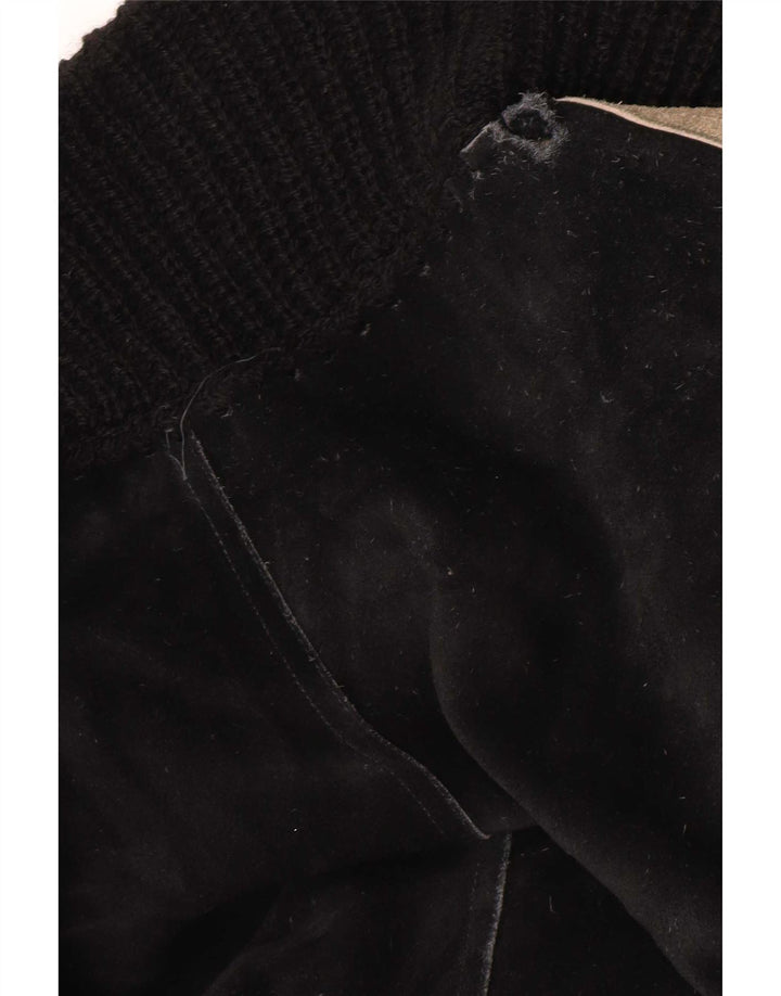 Giacca bomber scamosciata da donna vintage UK 16 grande color block nero