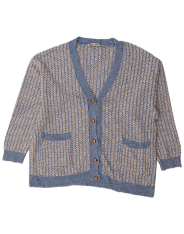 Maglione cardigan oversize da donna Zara UK 14 Cotone geometrico blu medio