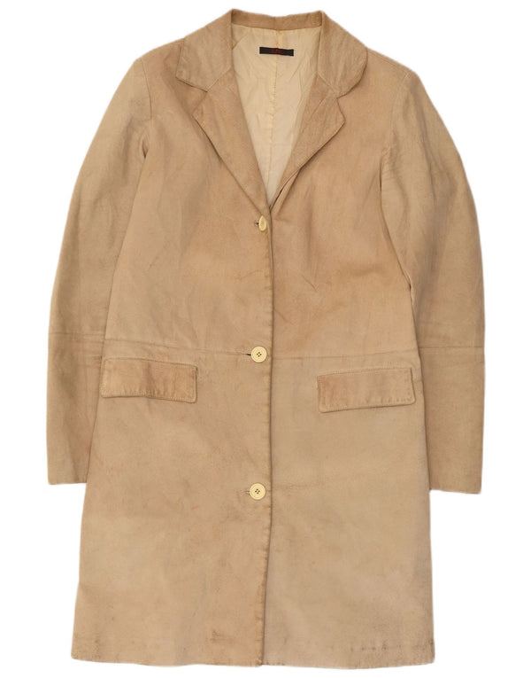Soprabito vintage in pelle scamosciata da donna UK 10 piccolo in pelle beige
