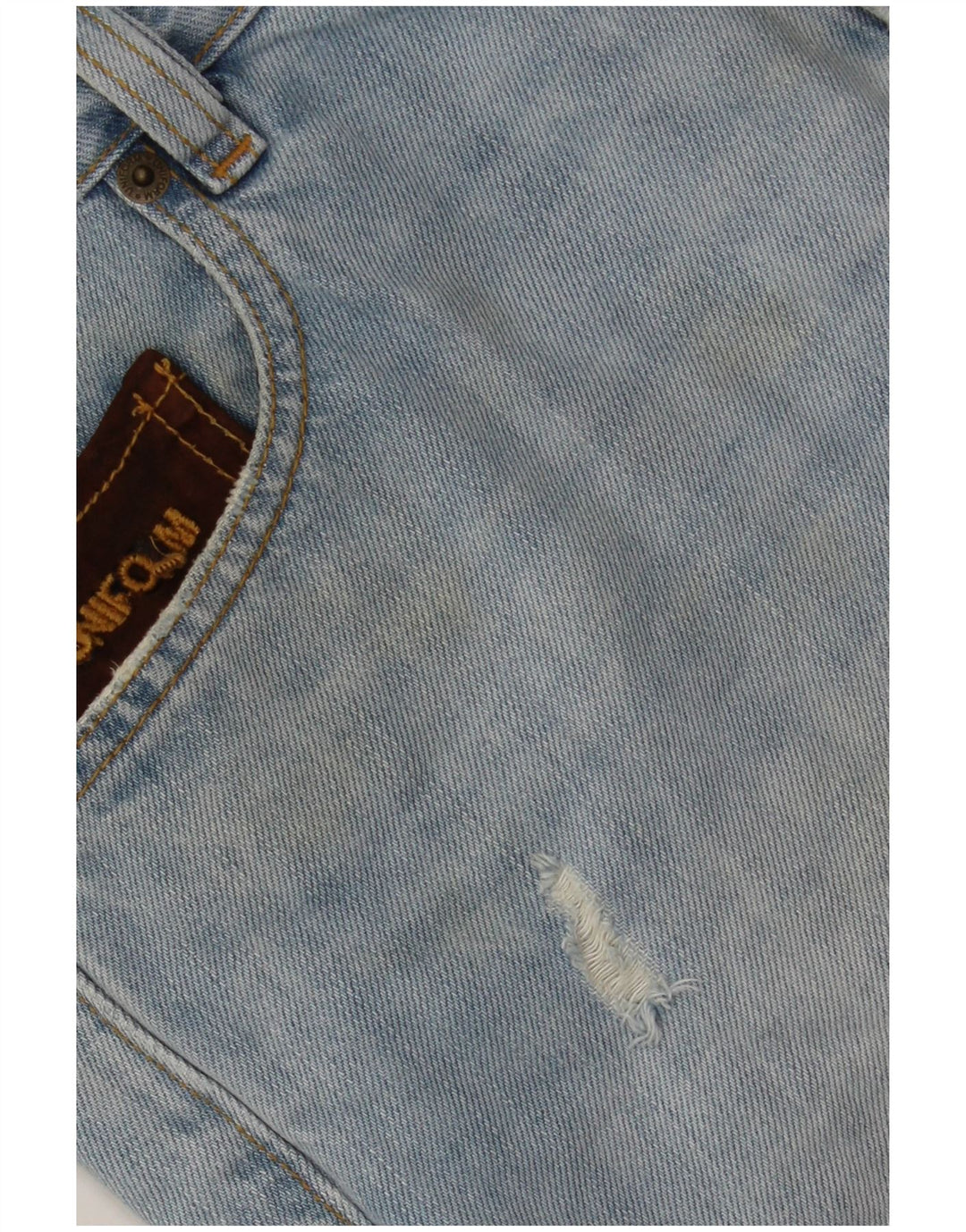 Pantaloncini di jeans invecchiati da uomo uniformi W30 cotone blu medio