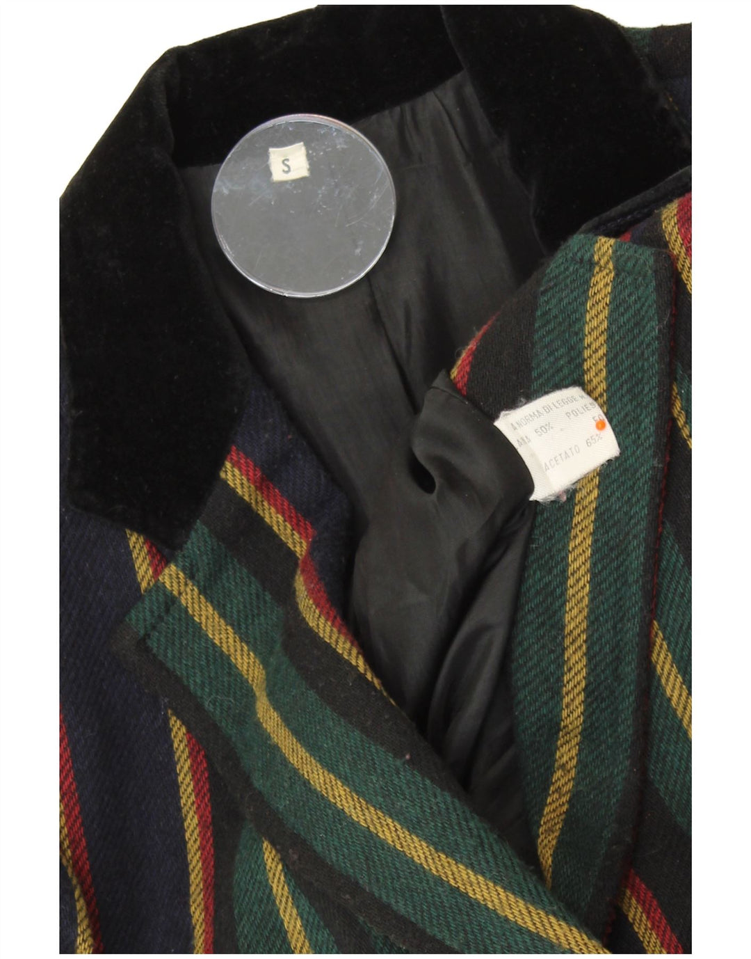 Giacca blazer da donna a 2 bottoni VINTAGE UK 10 piccola a righe multicolore