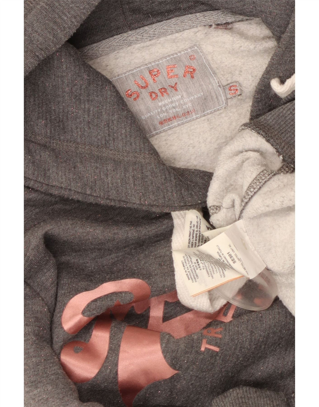 Maglione con cappuccio grafico da donna SUPERDRY UK 10 piccolo poliestere grigio
