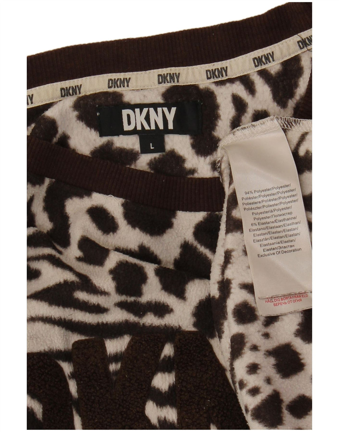 Maglione in pile grafico oversize da donna DKNY UK 16 grande stampa animalier marrone