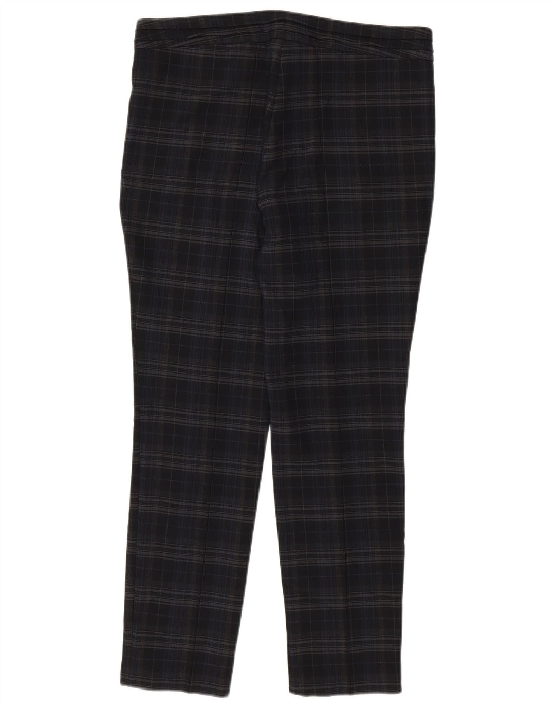 ZARA Womens Slim Casual Trousers Large W30 L28 Navy Blue Check Polyester