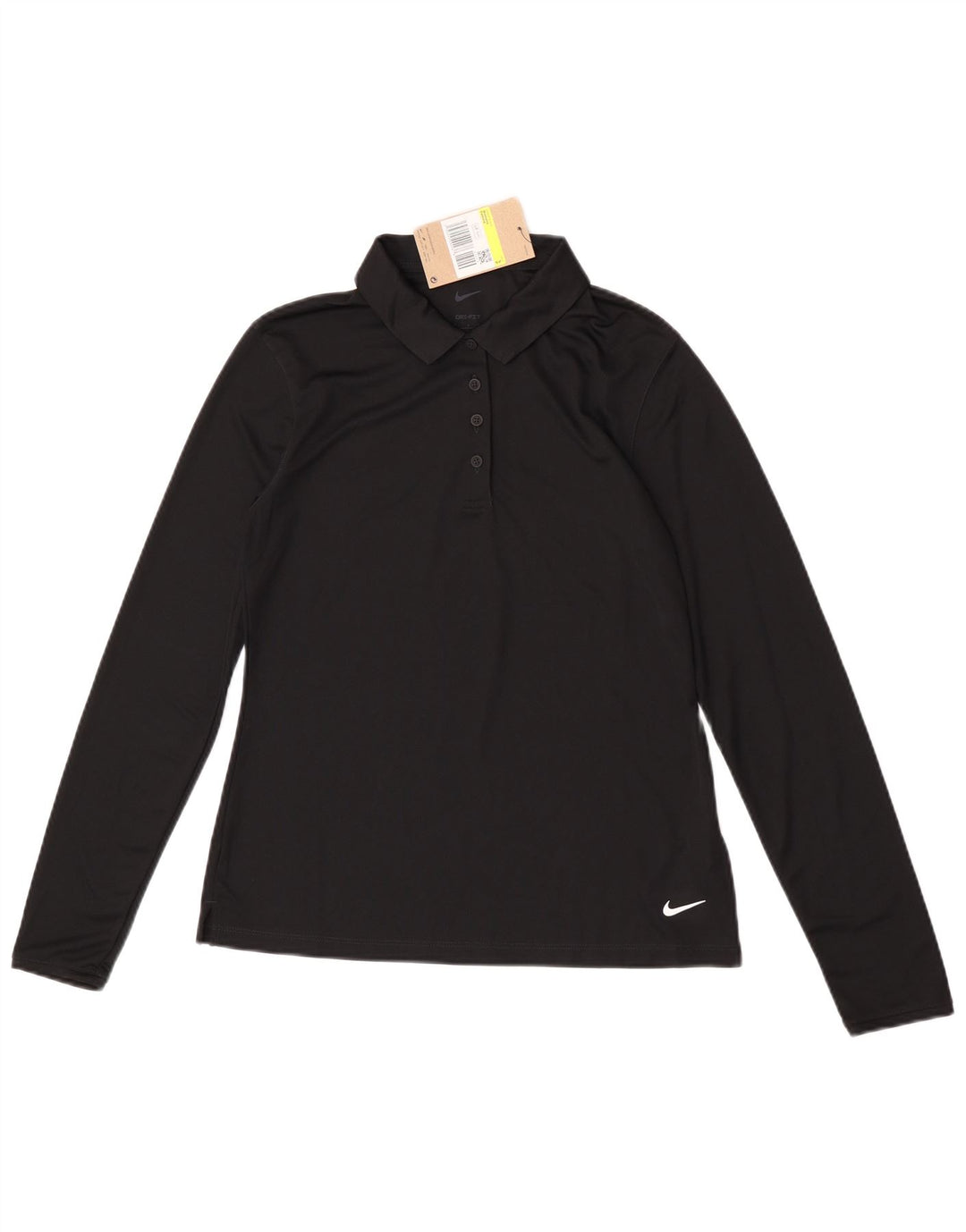 Polo Nike da donna a maniche lunghe Dri Fit piccola in poliestere nero