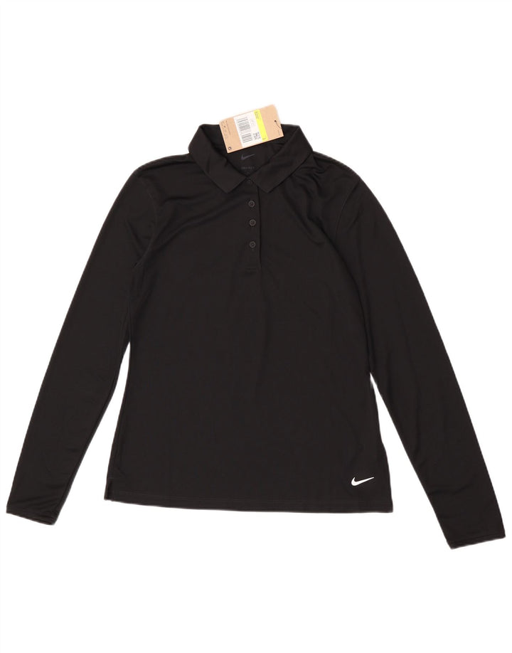 Polo Nike da donna a maniche lunghe Dri Fit piccola in poliestere nero