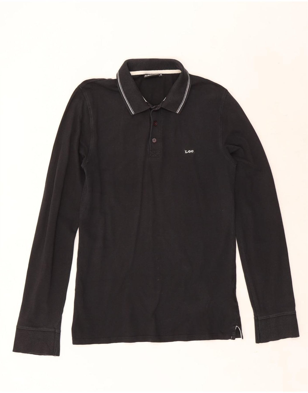 Polo Lee da uomo a maniche lunghe in cotone nero medio