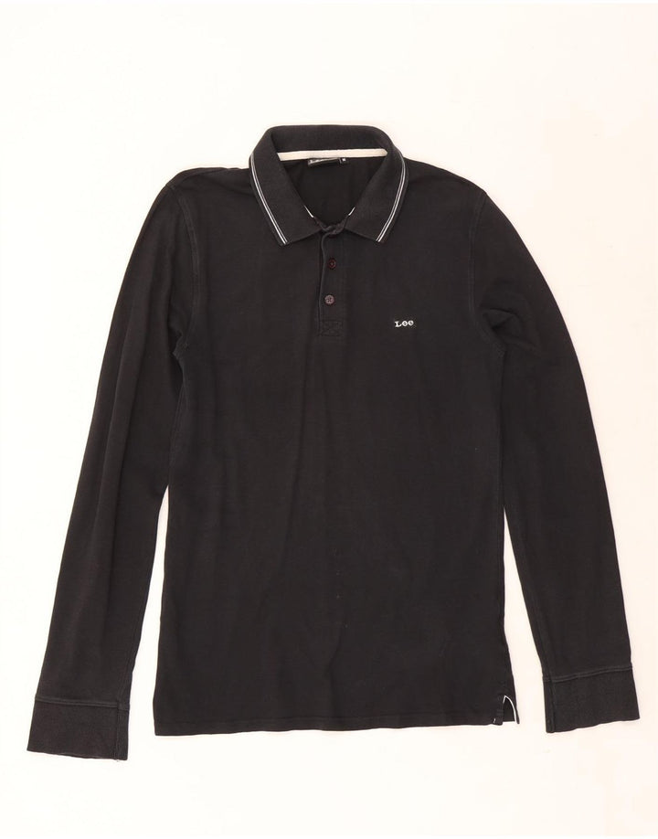 Polo Lee da uomo a maniche lunghe in cotone nero medio