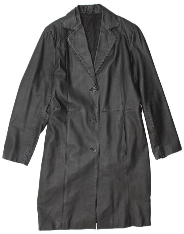 Cappotto in pelle da donna VINTAGE UK 14 Pelle nera media