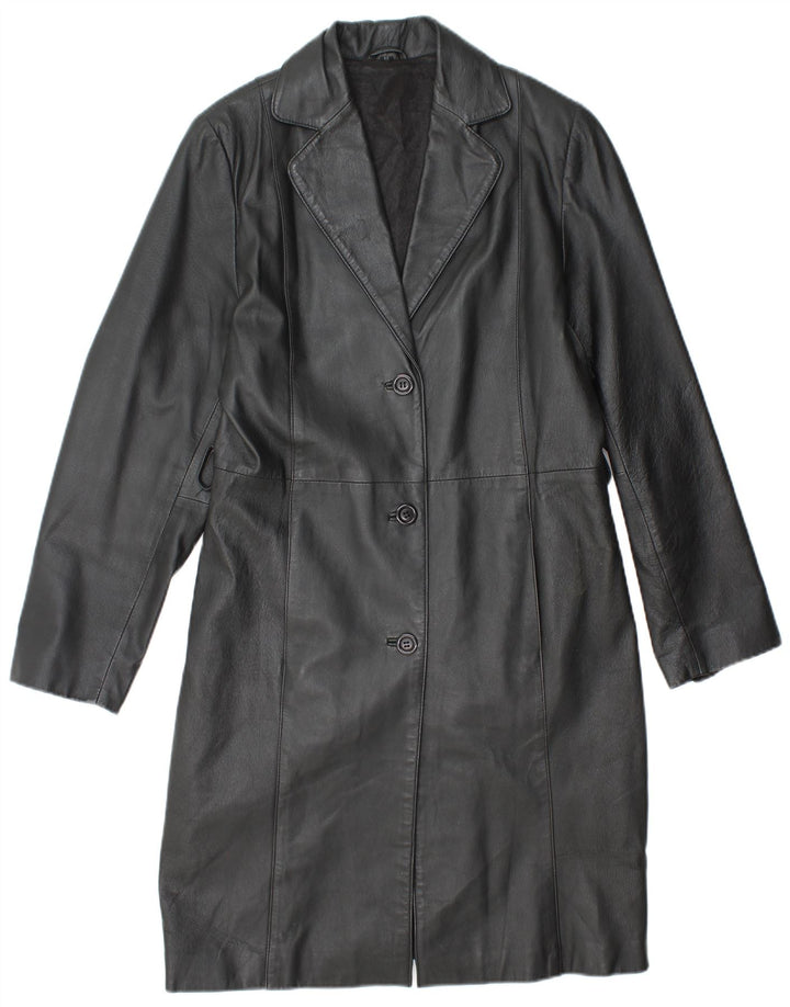 Cappotto in pelle da donna VINTAGE UK 14 Pelle nera media