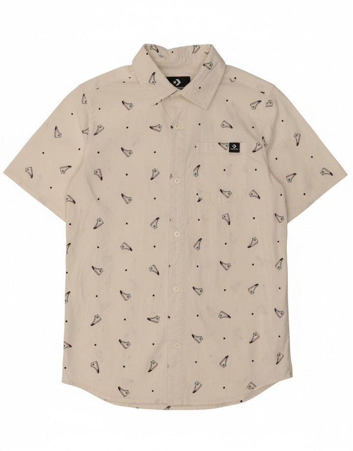 CONVERSE Boys Abstract Pattern Short Sleeve Shirt 10-11 Years Medium White Vintage Converse and Second-Hand Converse from Messina Hembry 