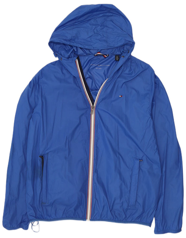 Giacca antipioggia con cappuccio da uomo Tommy Hilfiger UK 42 XL nylon blu