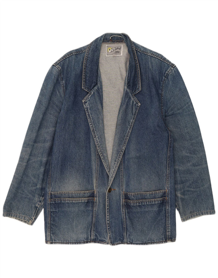 Giacca blazer in denim vintage da uomo a 1 bottone IT 48 cotone blu medio