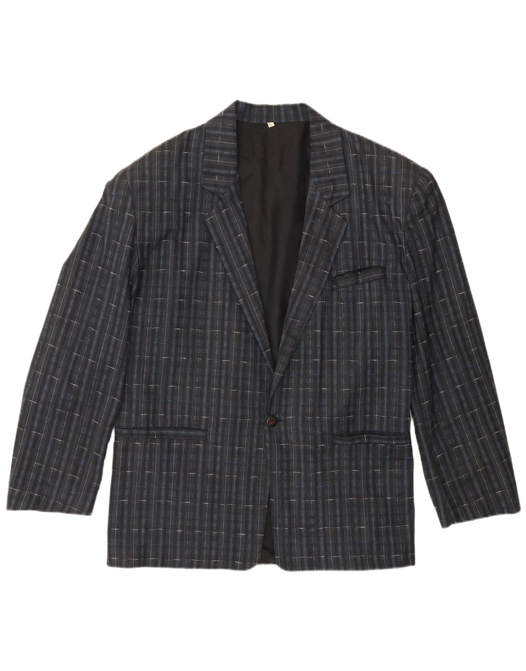 Giacca blazer vintage da uomo a 1 bottone UK 40 grande poliestere a quadri blu navy