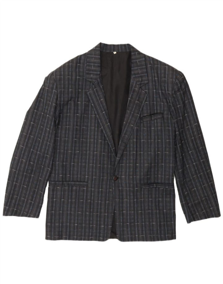 Giacca blazer vintage da uomo a 1 bottone UK 40 grande poliestere a quadri blu navy
