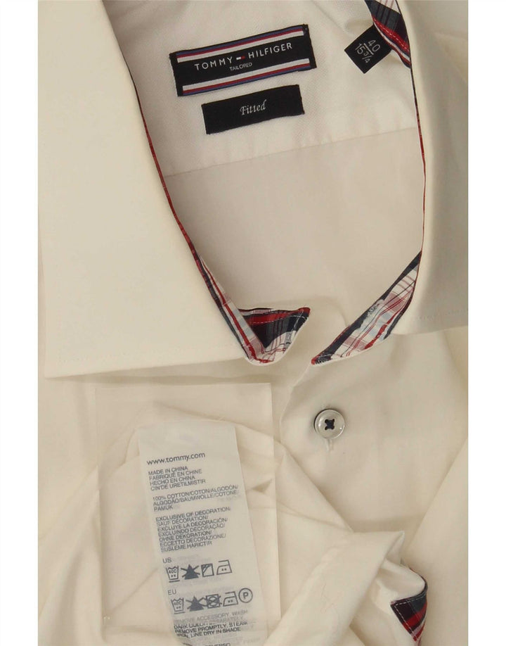 Camicia aderente su misura da uomo Tommy Hilfiger taglia 40 15 3/4 media bianco sporco