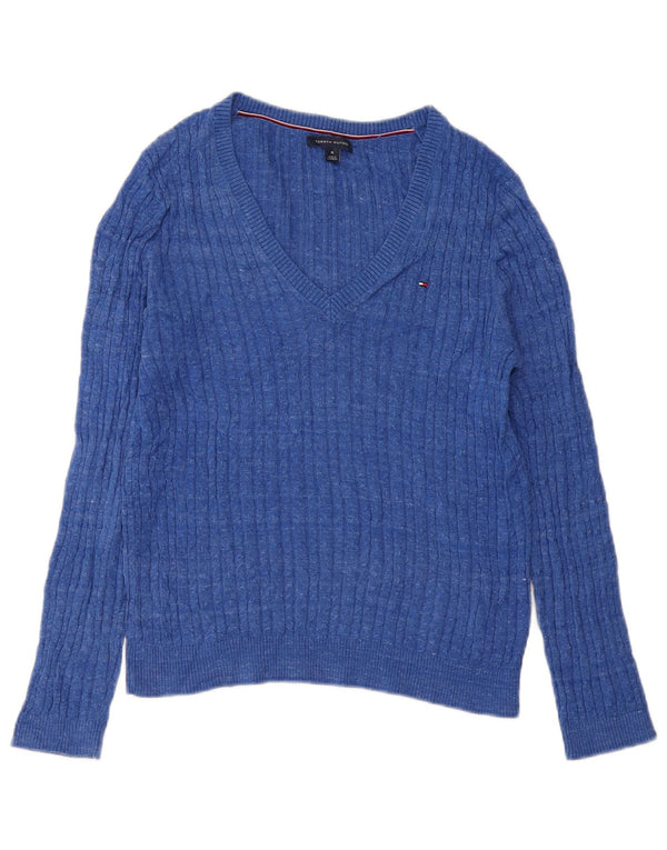 Maglione maglione con scollo a V da donna Tommy Hilfiger UK 12 Cotone blu medio